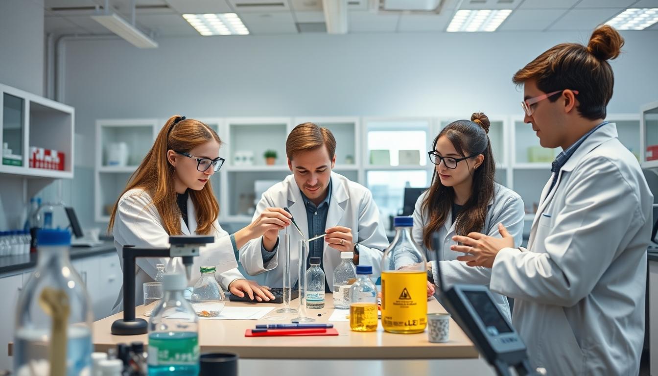 Students studying together in modern classroom